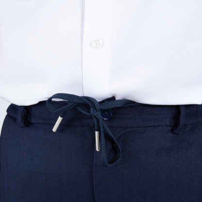 Mofi_Boys_husky_navy_pinstripe_pants jogger waistband closeup
