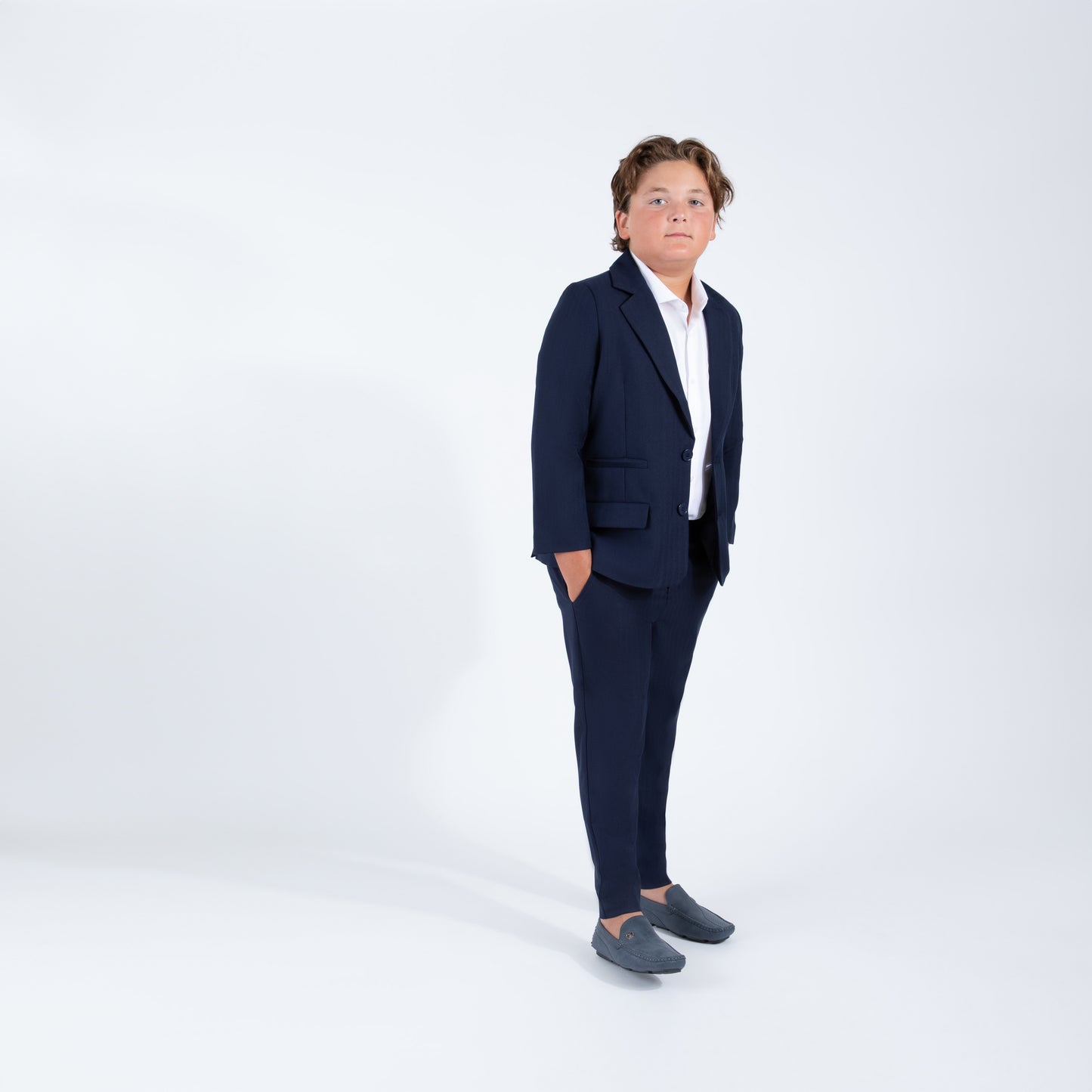 Mofi Husky Boys Navy Pinstripe Blazer front other