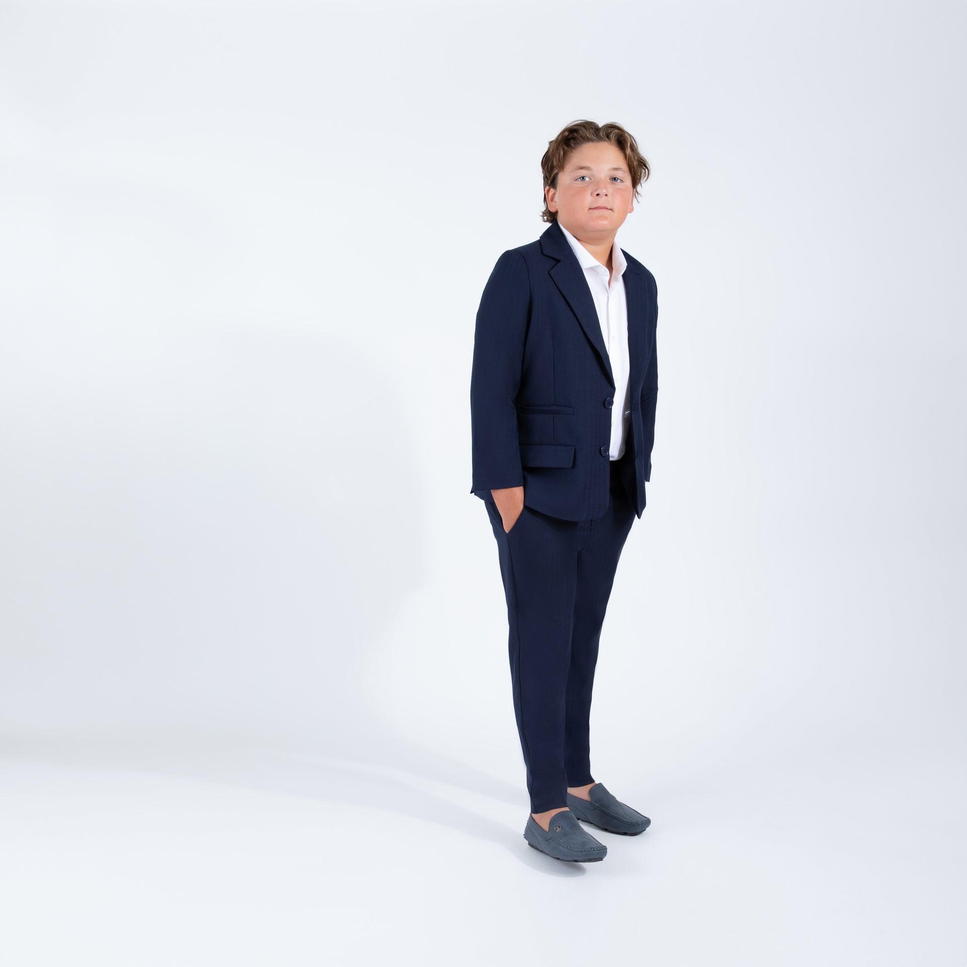 Mofi Husky Boys Navy Pinstripe Blazer front other