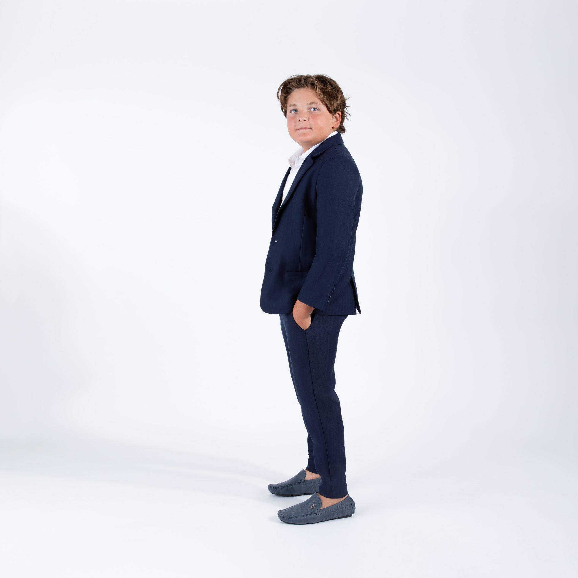Mofi Husky Boys Navy Pinstripe Blazer side