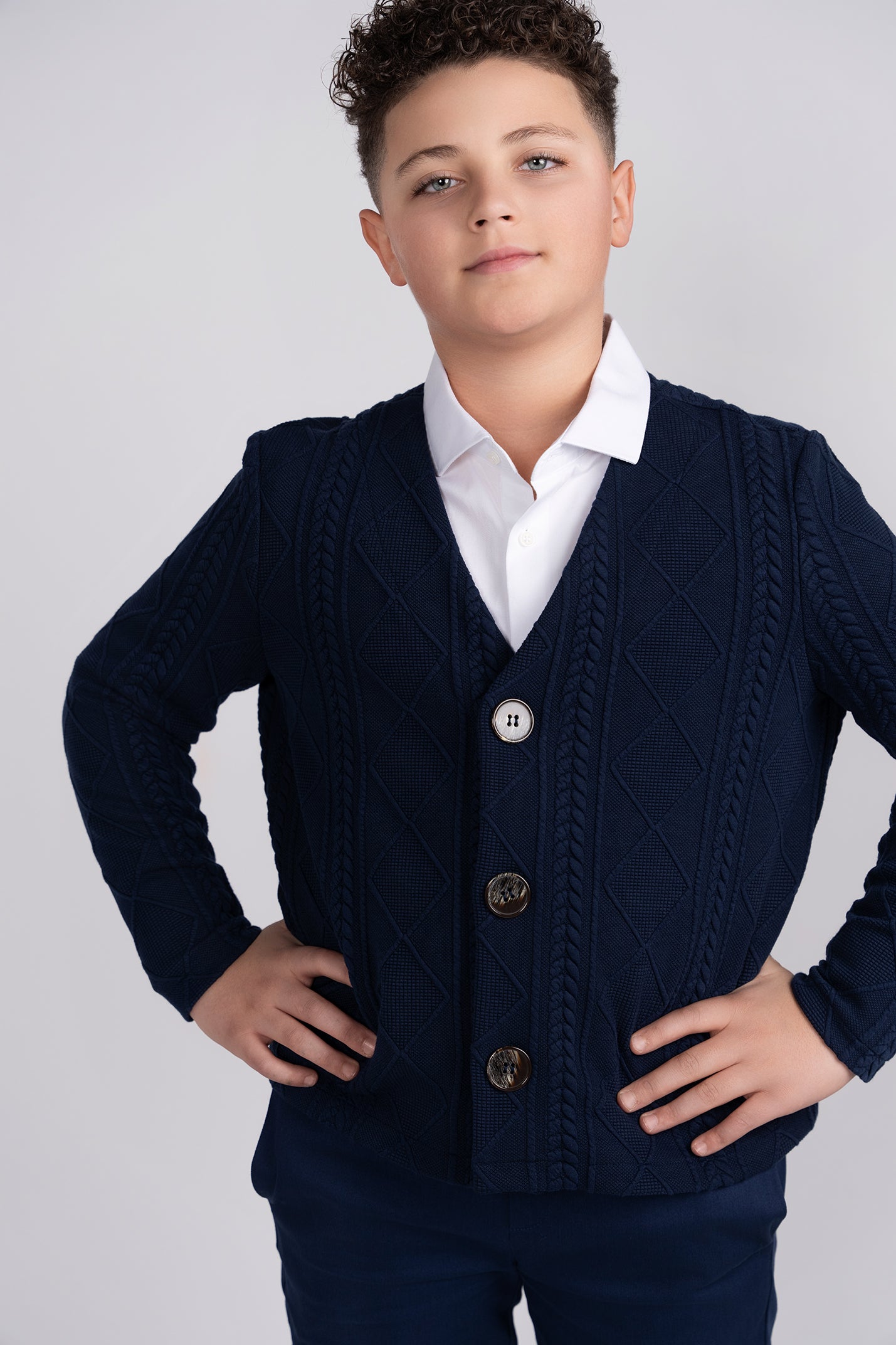 Navy Chunky Knit Cardigan Husky Boys