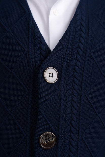 Navy Chunky Knit Cardigan Husky Boys