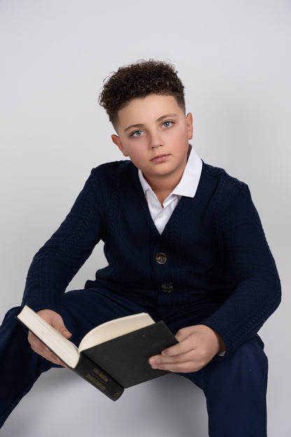 Navy Chunky Knit Cardigan Husky Boys