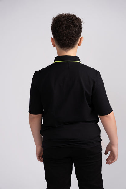 black and yellow flash polo husky boys back