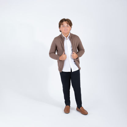 brown husky boys zipper sweater