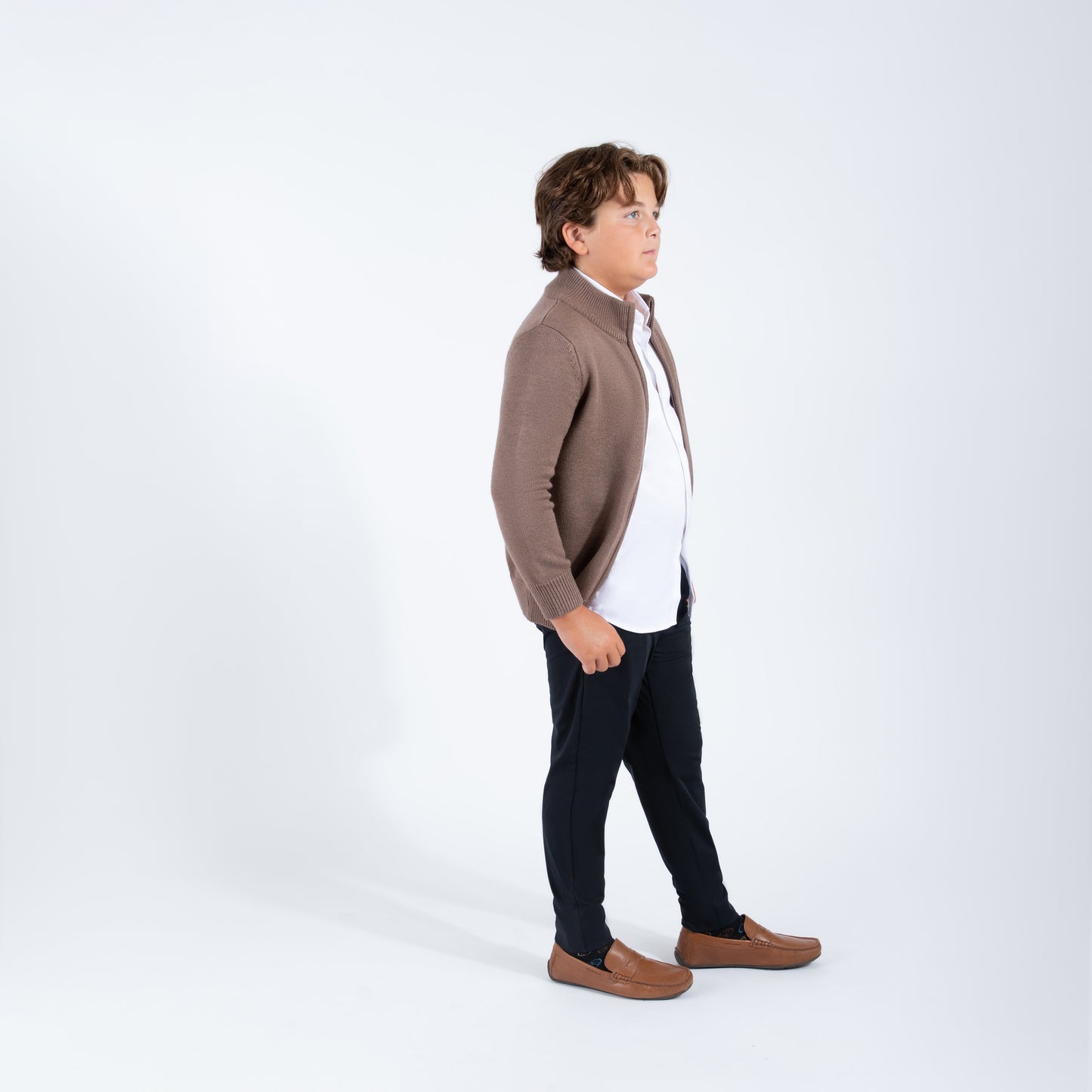 brown husky boys zipper sweater