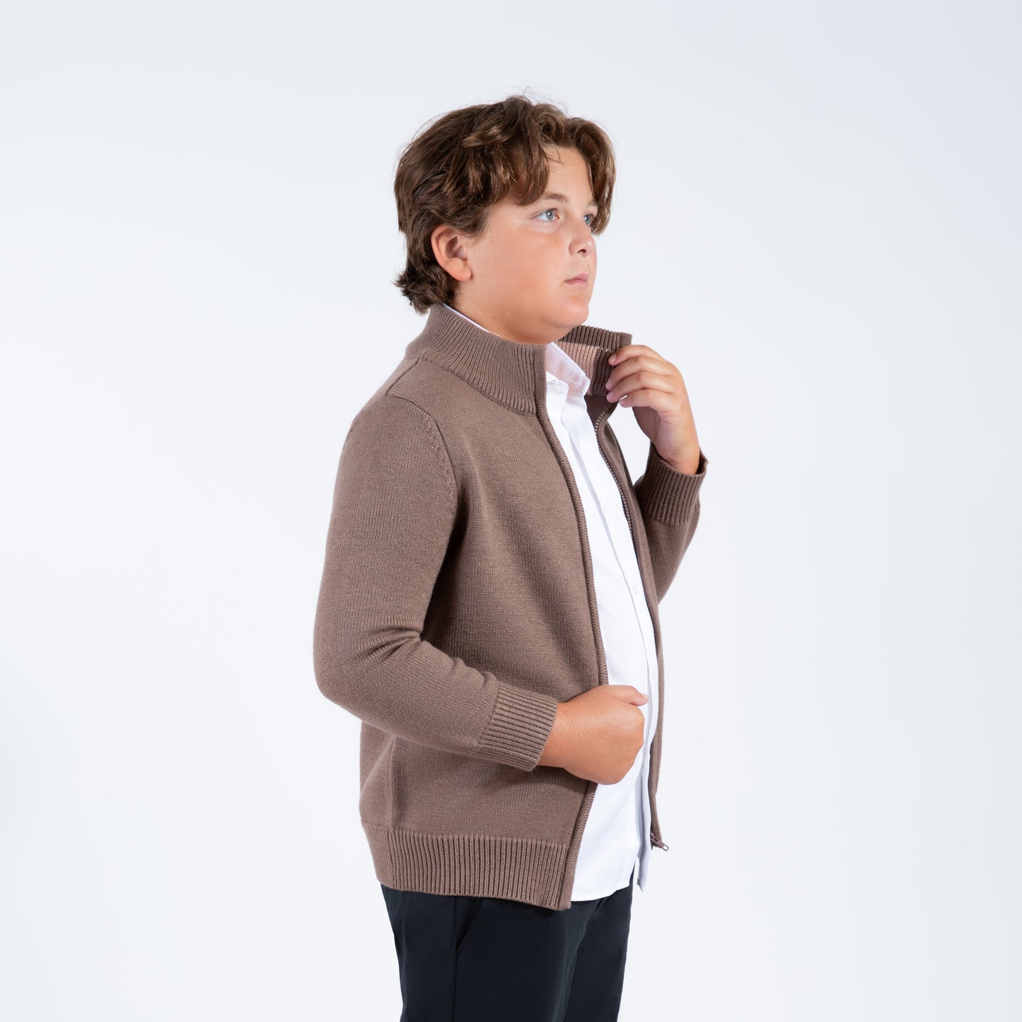 brown husky boys zipper sweater