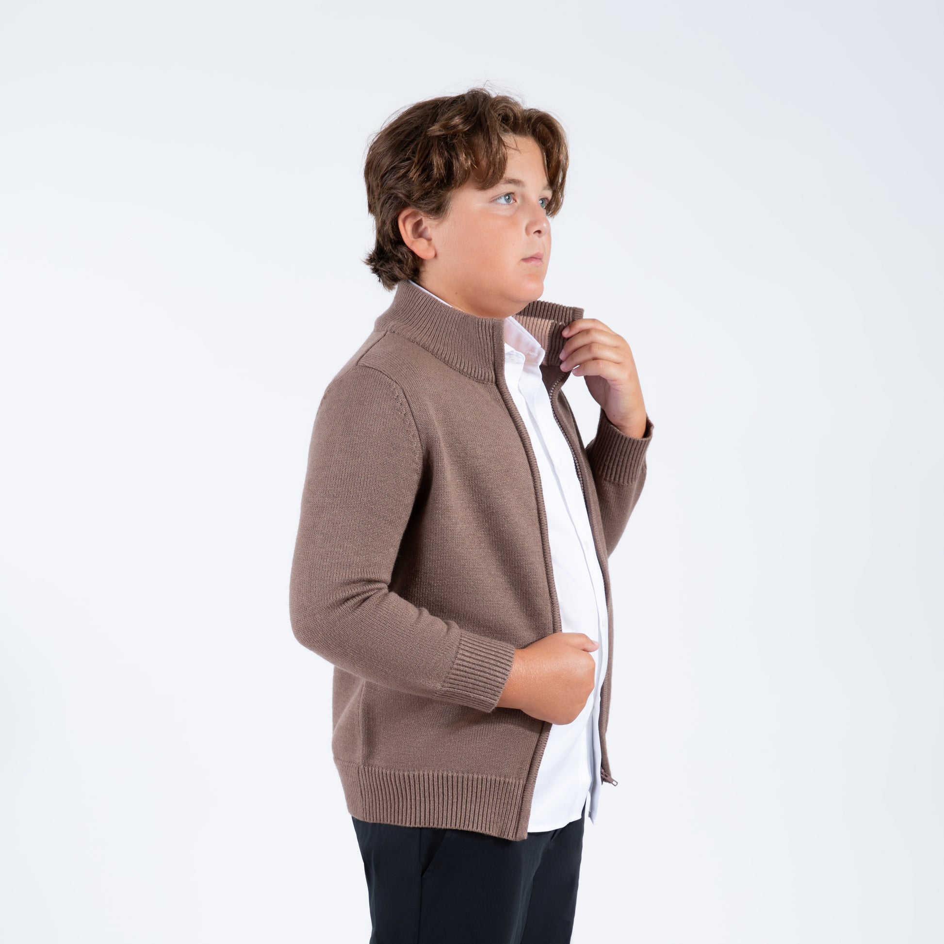 brown husky boys zipper sweater