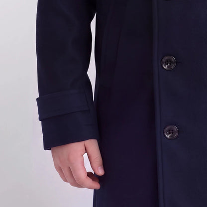 Navy Wool Coat With Removable Sherpa Collar