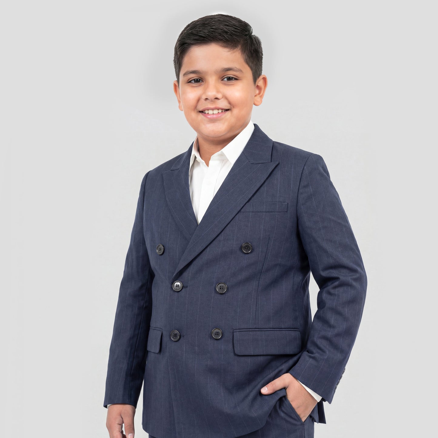 Dark Navy Pinstripe Double Breasted Dress Blazer