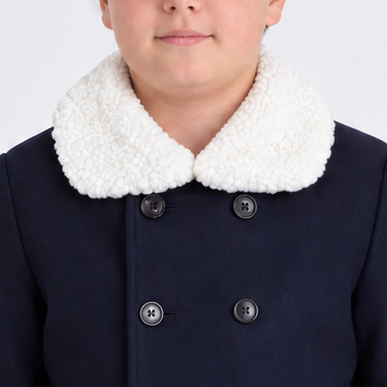 Navy Wool Coat With Removable Sherpa Collar