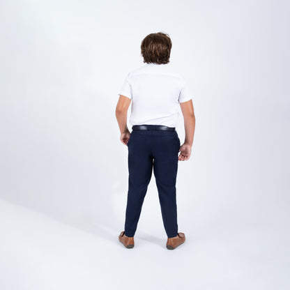model Mofi_Boys_husky_navy_pinstripe_pants back view