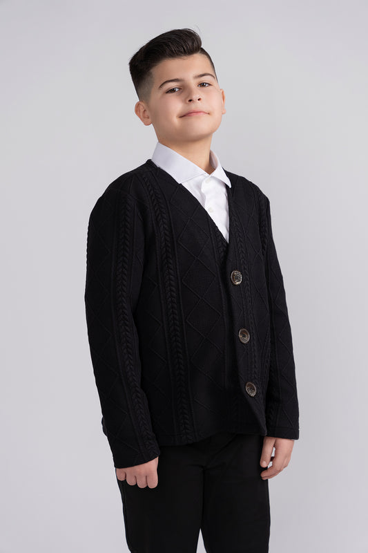 mofi black knit cardigan husky boys