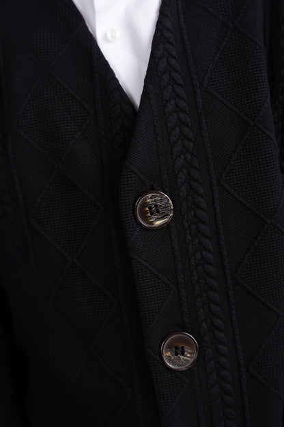 mofi black knit cardigan husky boys closeup