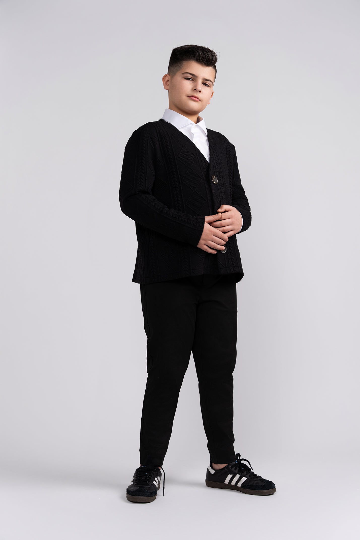 mofi black knit cardigan husky boys