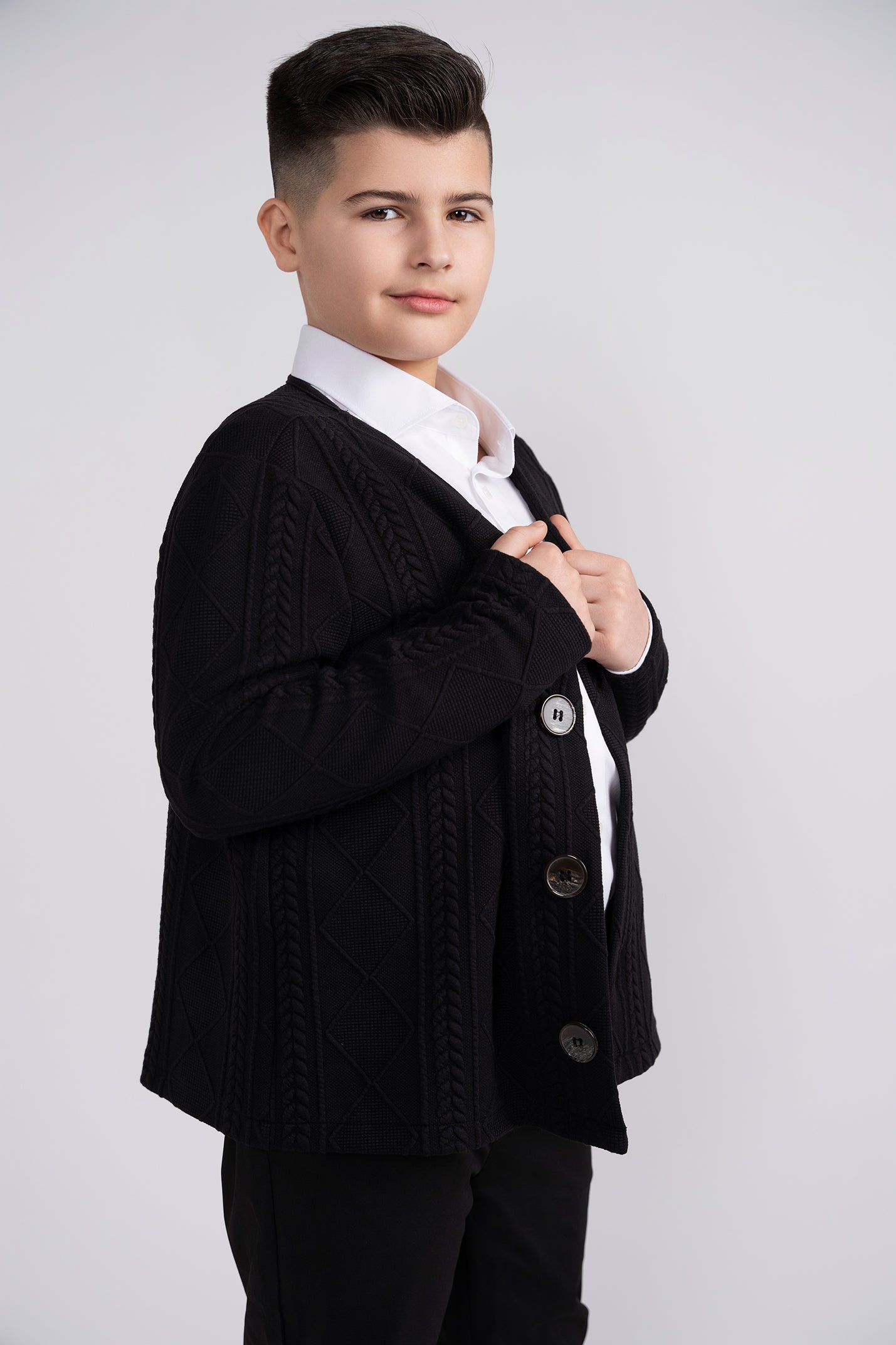 mofi black knit cardigan husky boys