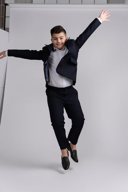 navy twill husky boys dress pants full jump