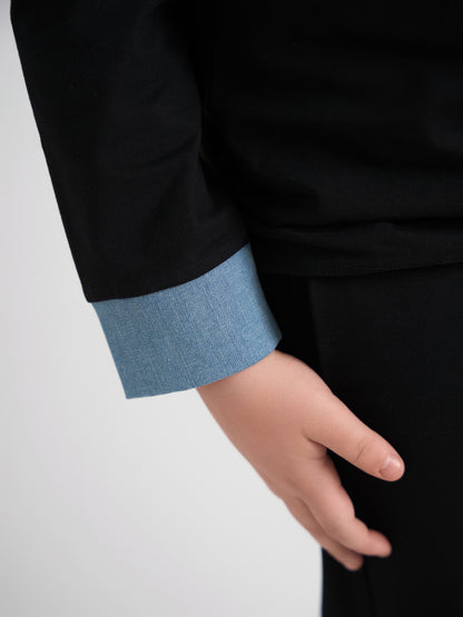 Black Polo With Demin Trim Husky Boys