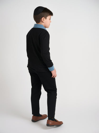 Black Polo With Demin Trim Husky Boys