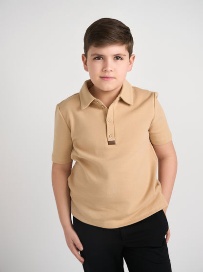 Camel Polo With Brown Leather Trim Husky Boys