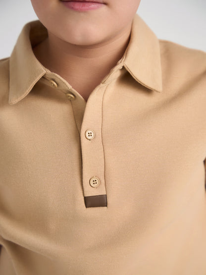 Camel Polo With Brown Leather Trim Husky Boys