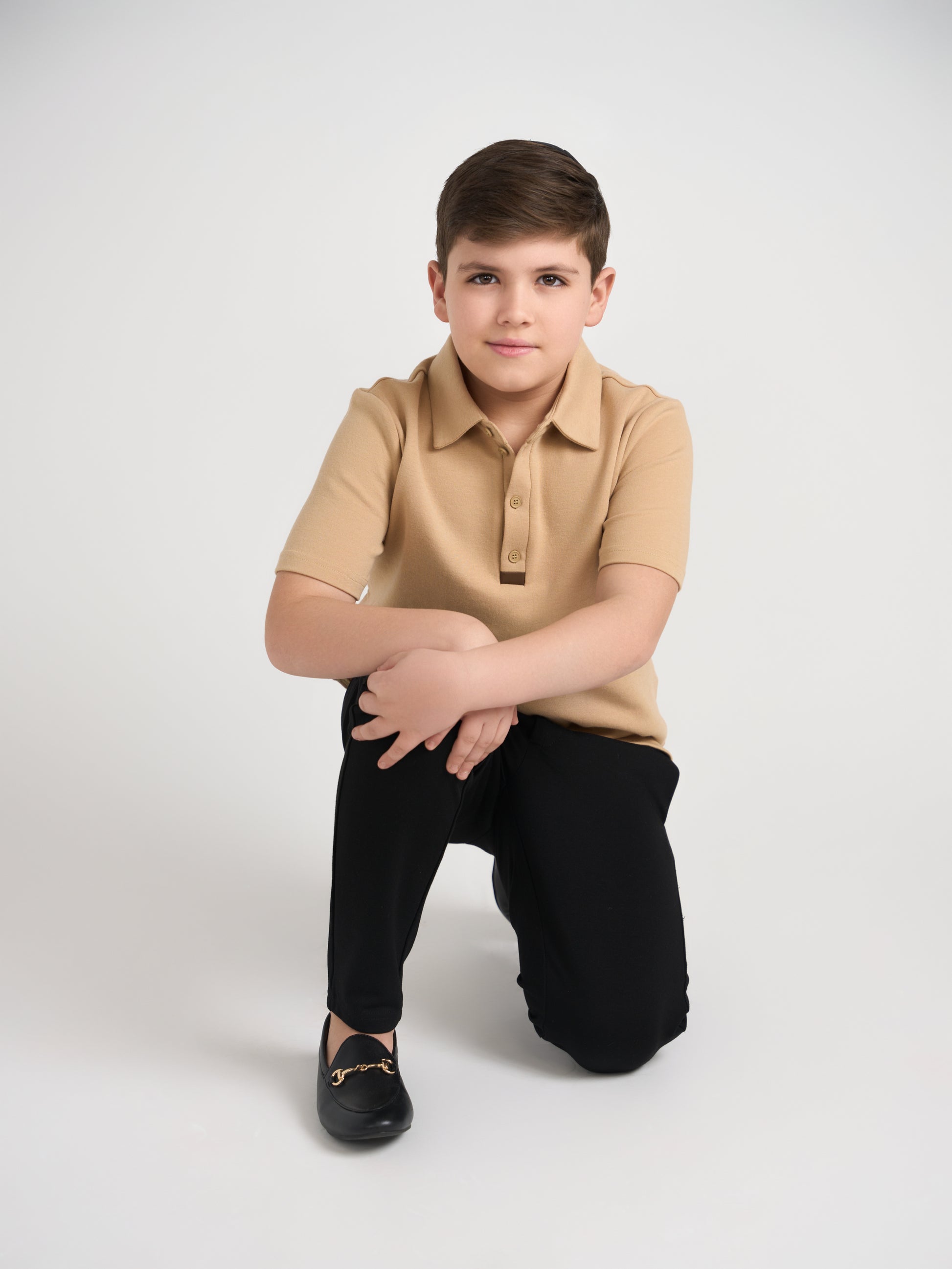 Camel Polo With Brown Leather Trim Husky Boys