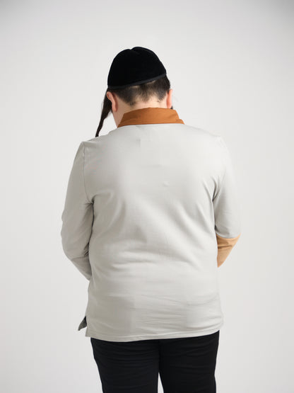 Gray Color Block Polo Long Sleeve Husky Boys