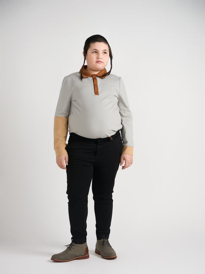 Gray Color Block Polo Long Sleeve Husky Boys