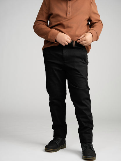 Black Casual Pants With Double Belt Loop