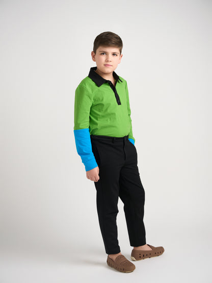 Emerald Color Block Polo Long Sleeve