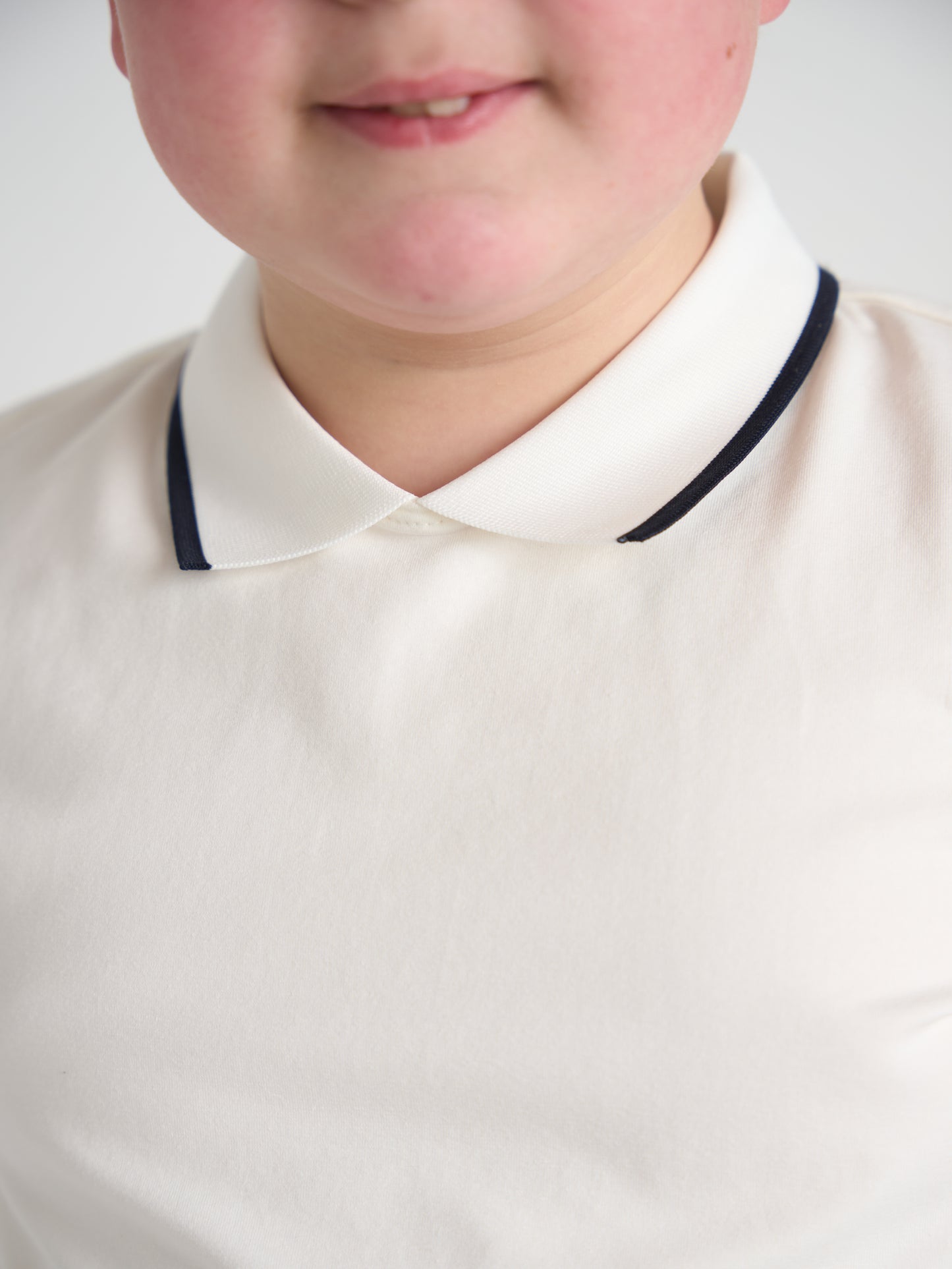White With Navy Trim Collar Top