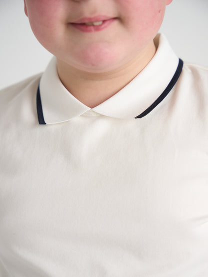 White With Navy Trim Collar Top