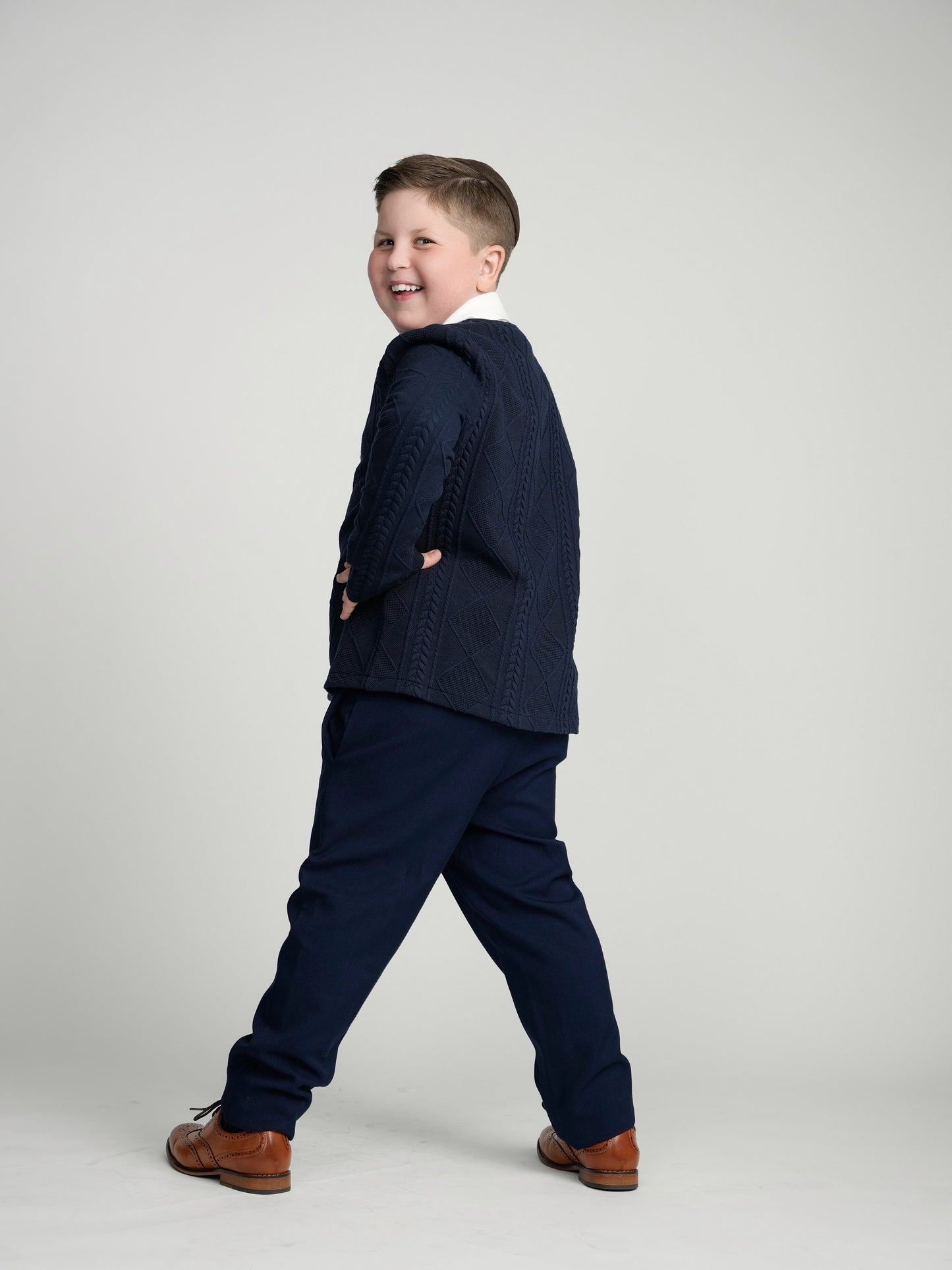 Navy Chunky Knit Cardigan Husky Boys