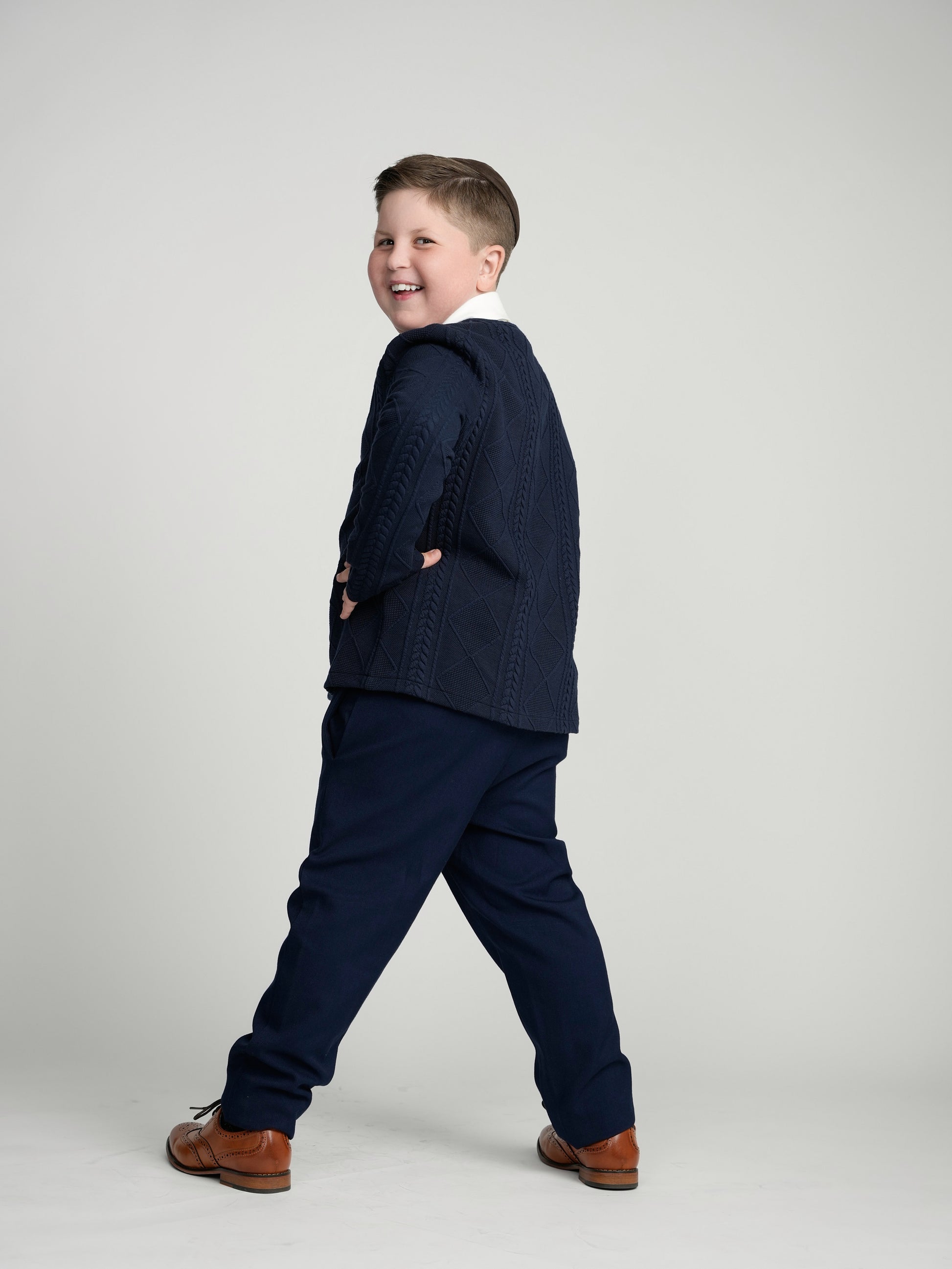 Navy Chunky Knit Cardigan Husky Boys