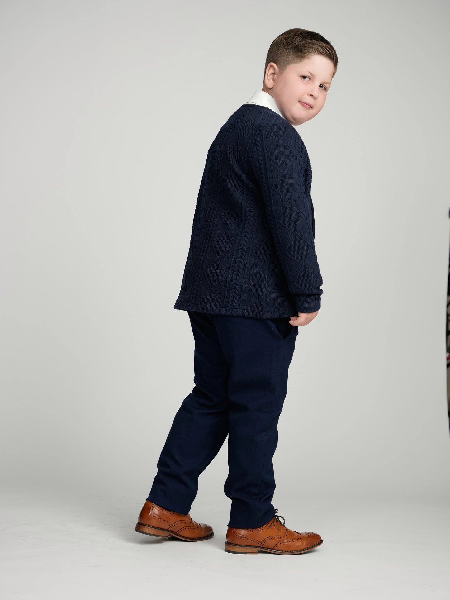 Navy Chunky Knit Cardigan Husky Boys