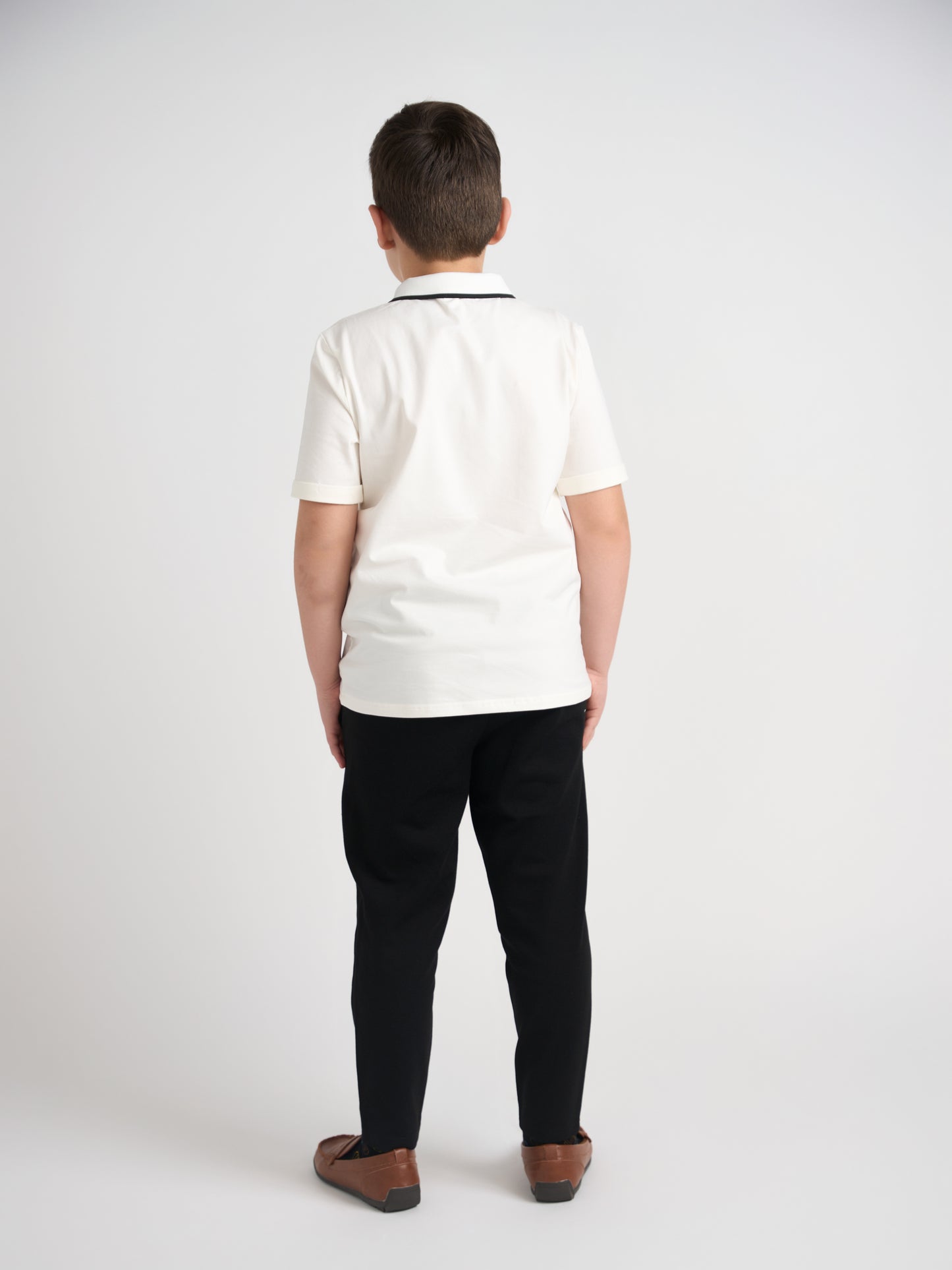 White Collar Top Black Trim Husky Boys