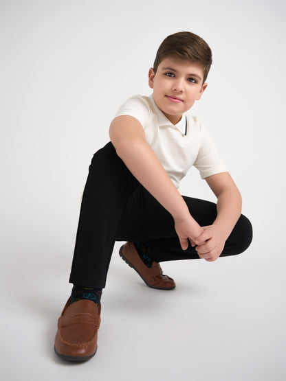 White Collar Top Black Trim Husky Boys