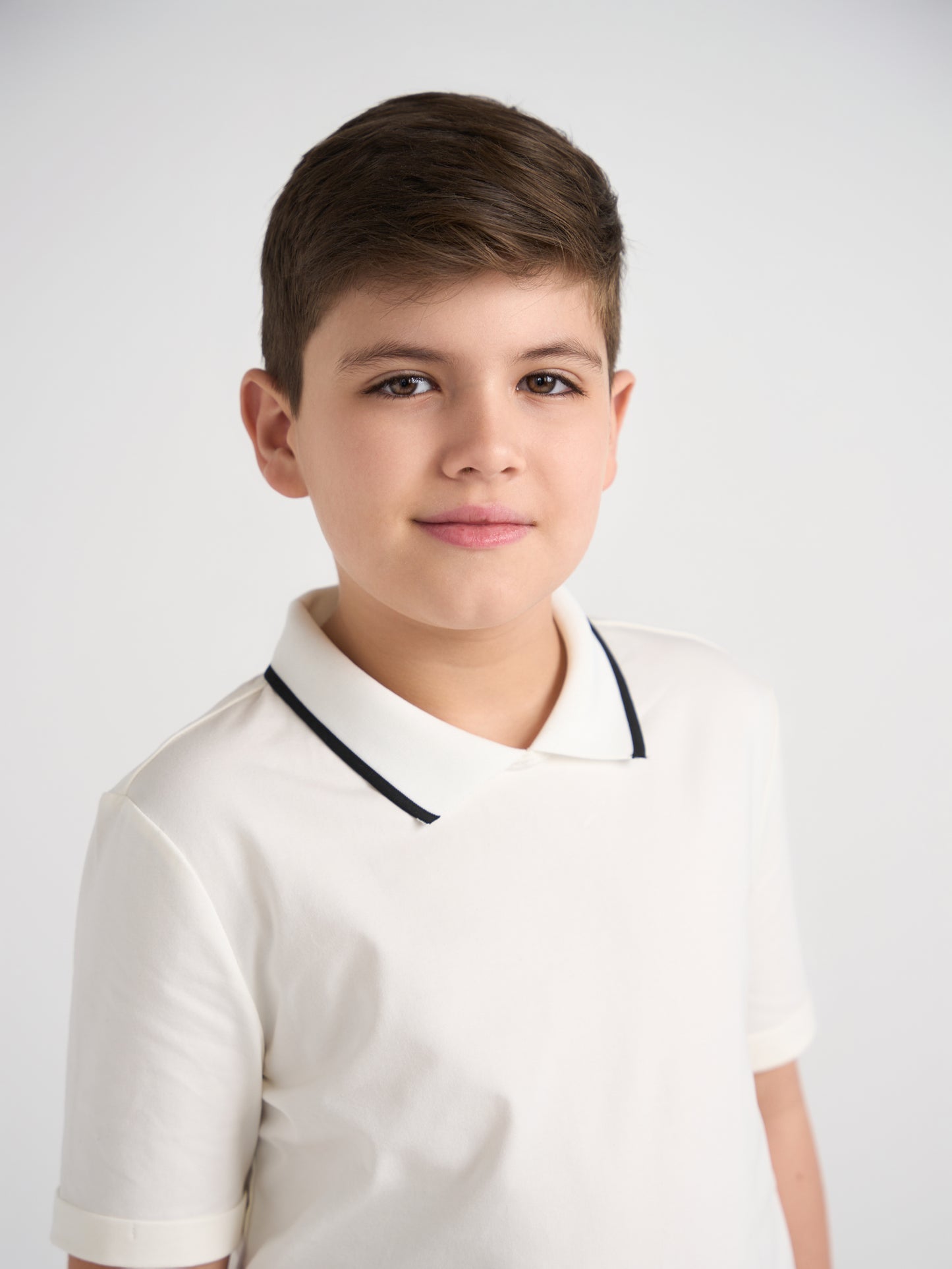 White With Black Trim Collar Top Husky Boys