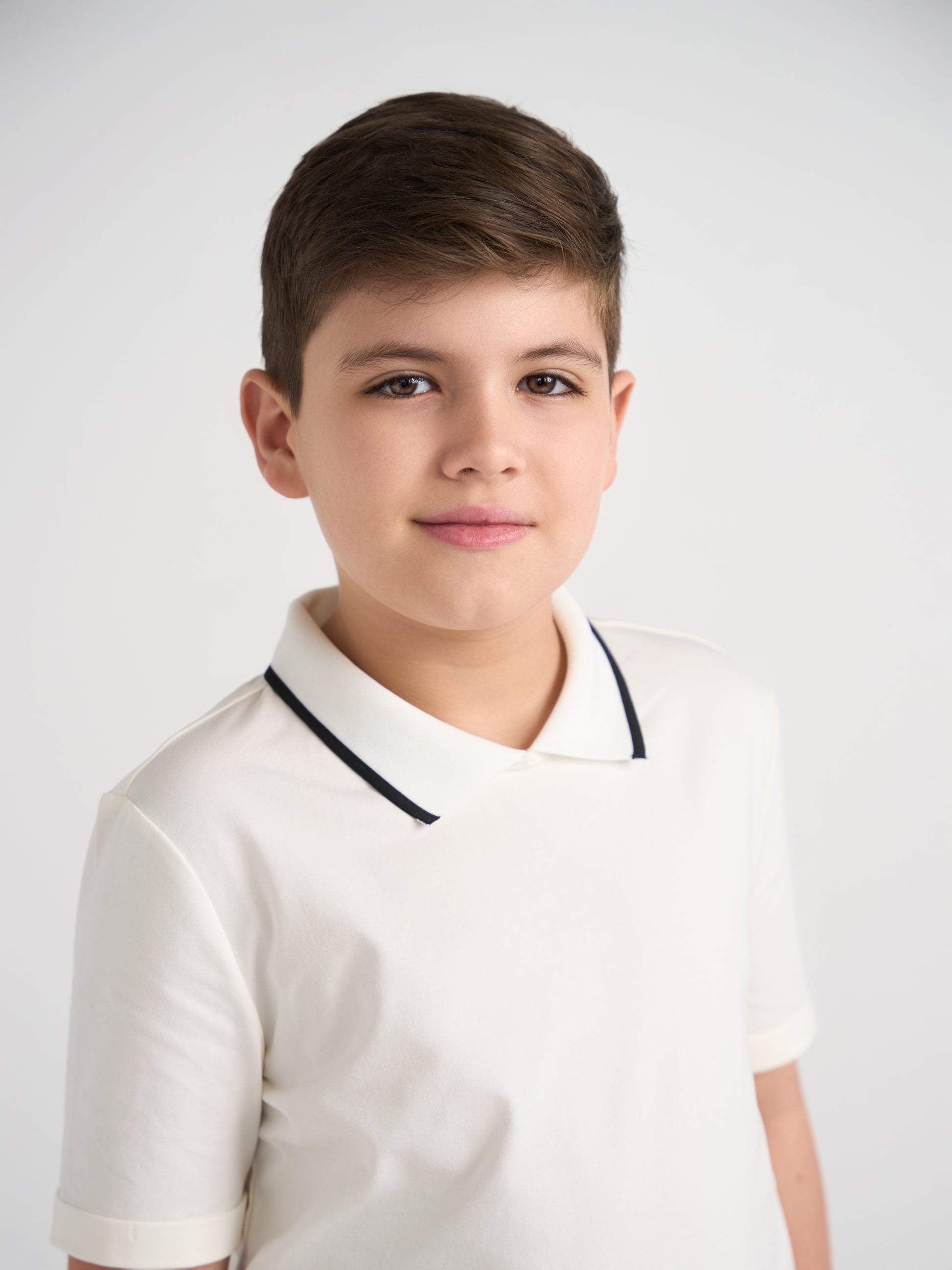 White With Black Trim Collar Top Husky Boys